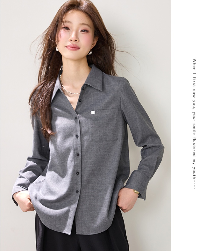 Slim temperament spring tops gray France style shirt