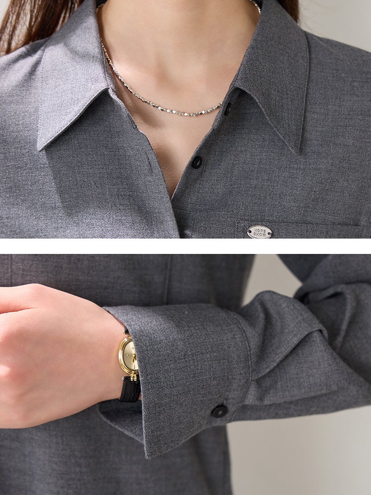 Slim temperament spring tops gray France style shirt