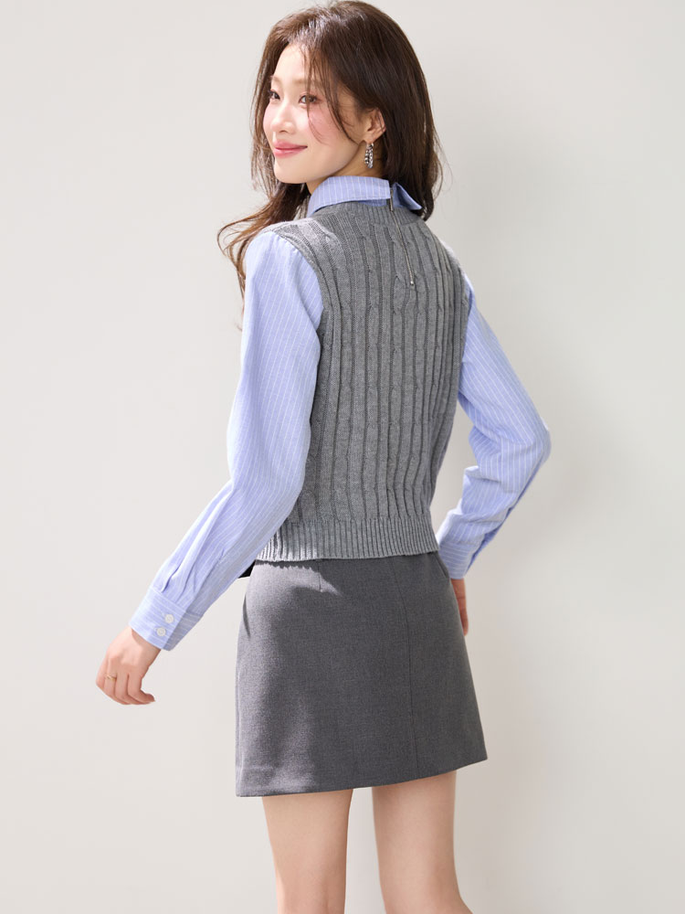 Knitted college style tops spring shirt for women