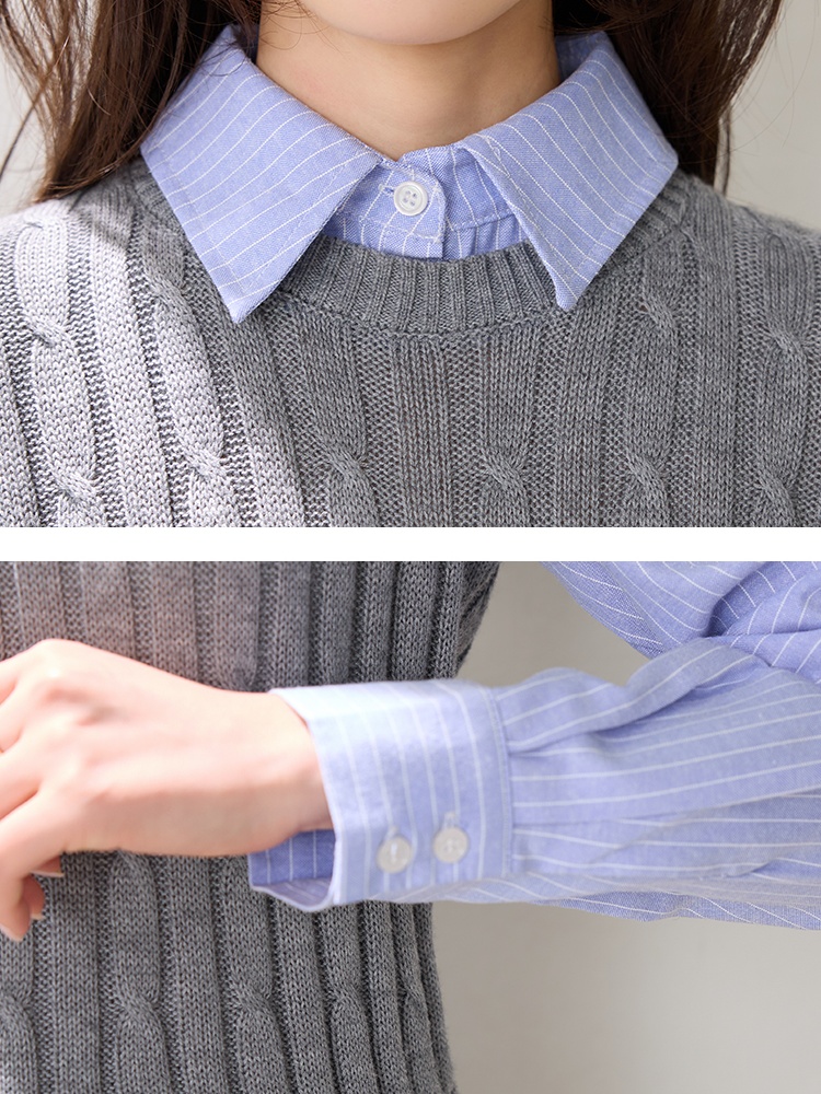 Knitted college style tops spring shirt for women