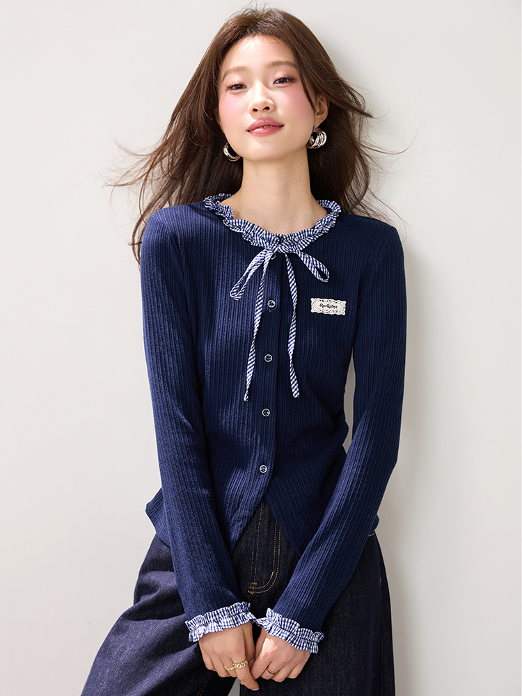 Spring frenum tops splice slim shirt for women