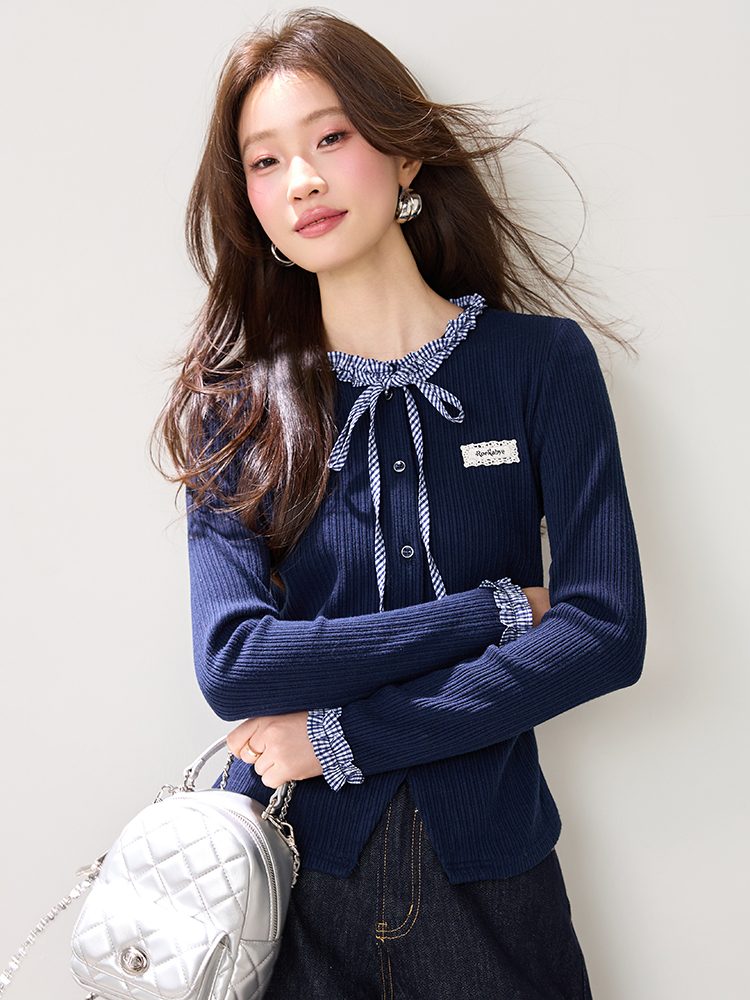 Spring frenum tops splice slim shirt for women