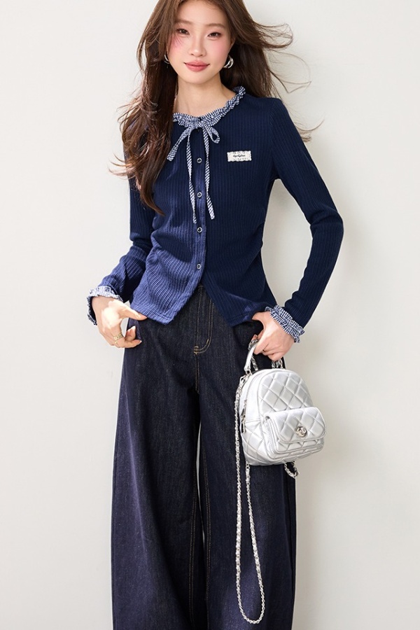 Spring frenum tops splice slim shirt for women