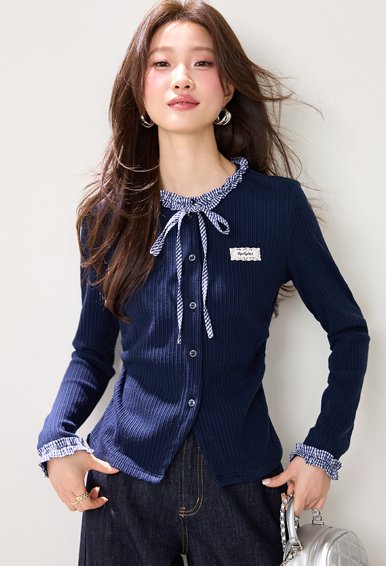 Spring frenum tops splice slim shirt for women