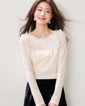 Wool beading flowers T-shirt lace France style tops