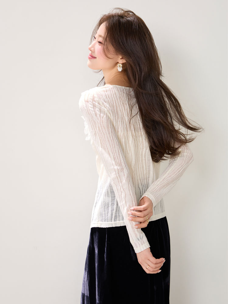 Wool beading flowers T-shirt lace France style tops