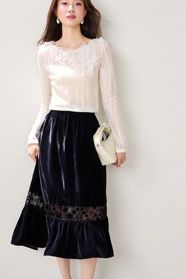 Wool beading flowers T-shirt lace France style tops