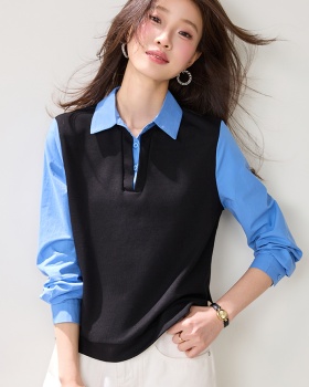 Pseudo-two Casual loose tops commuting slim shirt for women
