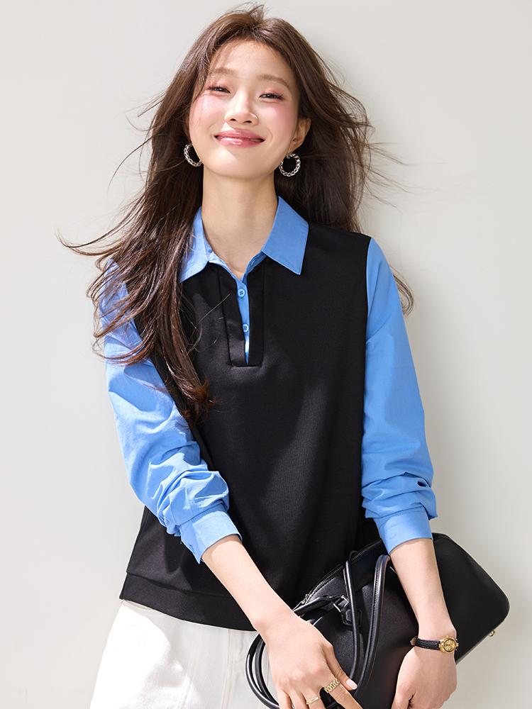 Pseudo-two Casual loose tops commuting slim shirt for women