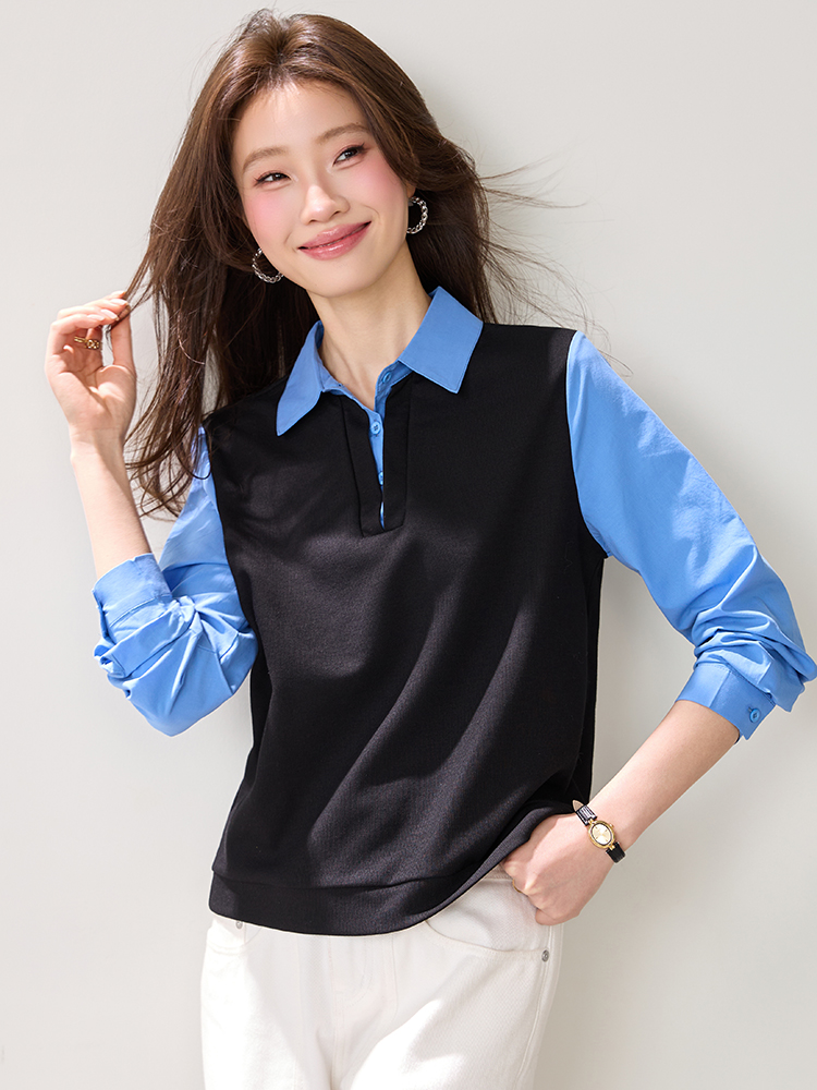 Pseudo-two Casual loose tops commuting slim shirt for women
