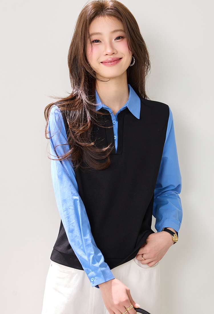 Pseudo-two Casual loose tops commuting slim shirt for women