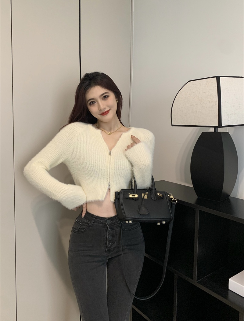 Cozy double zip short coat tender long sleeve villus tops