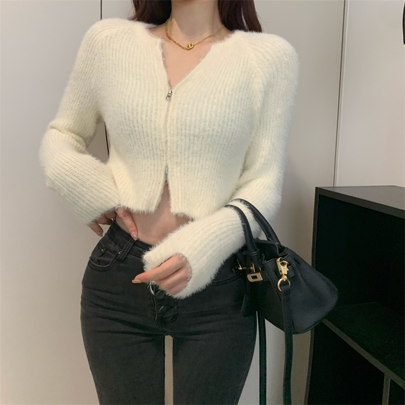 Cozy double zip short coat tender long sleeve villus tops