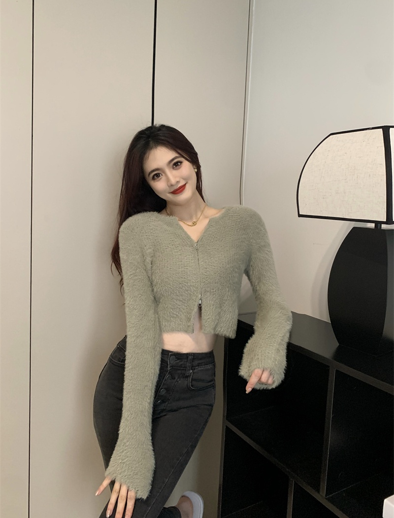 Cozy double zip short coat tender long sleeve villus tops