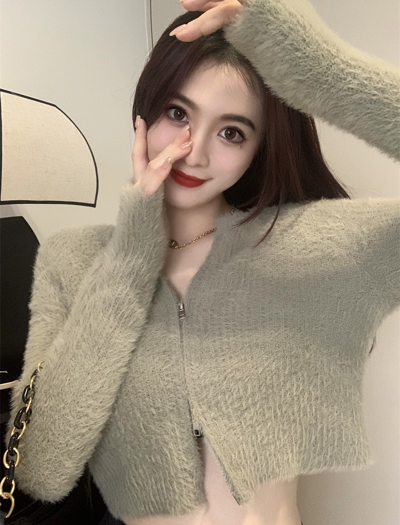 Cozy double zip short coat tender long sleeve villus tops