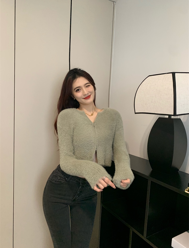 Cozy double zip short coat tender long sleeve villus tops