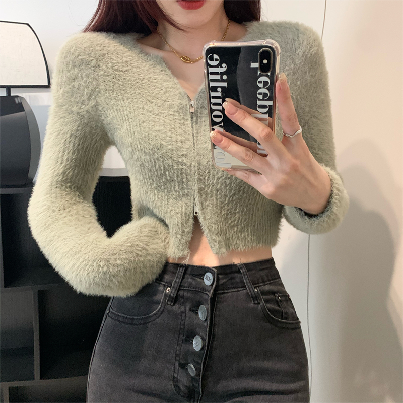 Cozy double zip short coat tender long sleeve villus tops