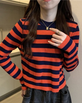 Knitted long sleeve stripe lazy mixed colors tops