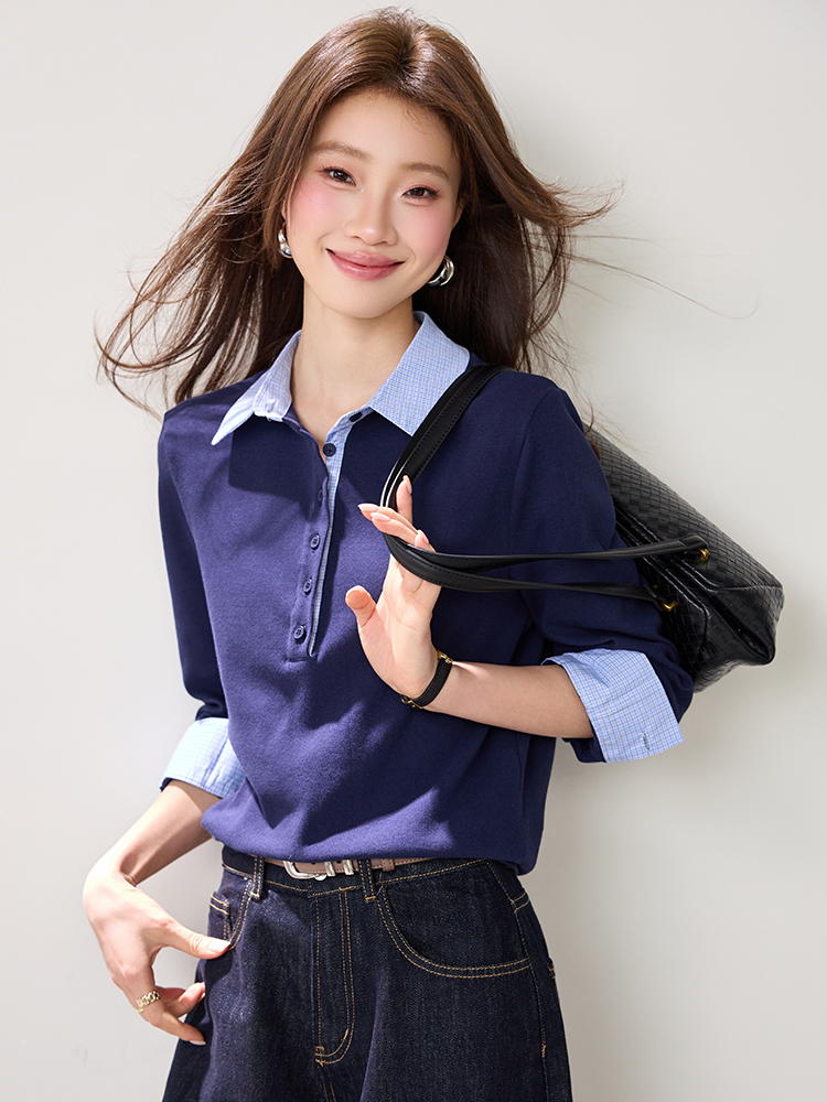 Casual Pseudo-two commuting spring T-shirt for women