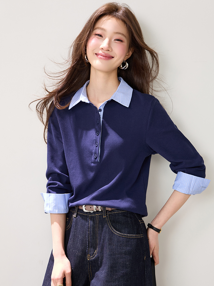 Casual Pseudo-two commuting spring T-shirt for women