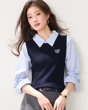 Pseudo-two spring shirt splice temperament tops