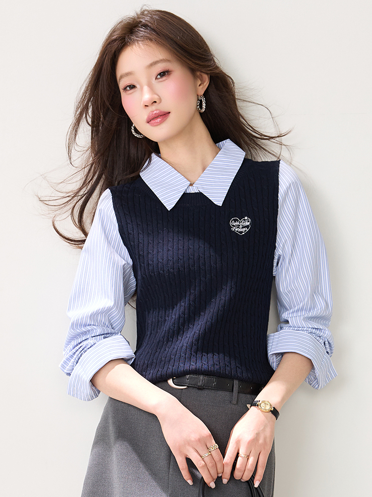 Pseudo-two spring shirt splice temperament tops