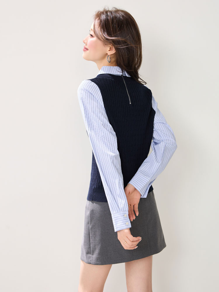 Pseudo-two spring shirt splice temperament tops