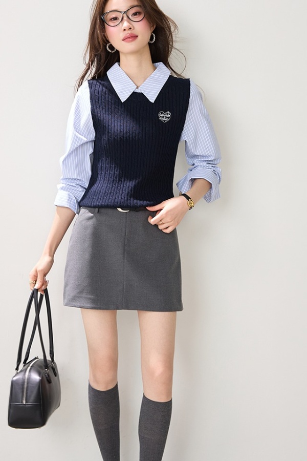 Pseudo-two spring shirt splice temperament tops
