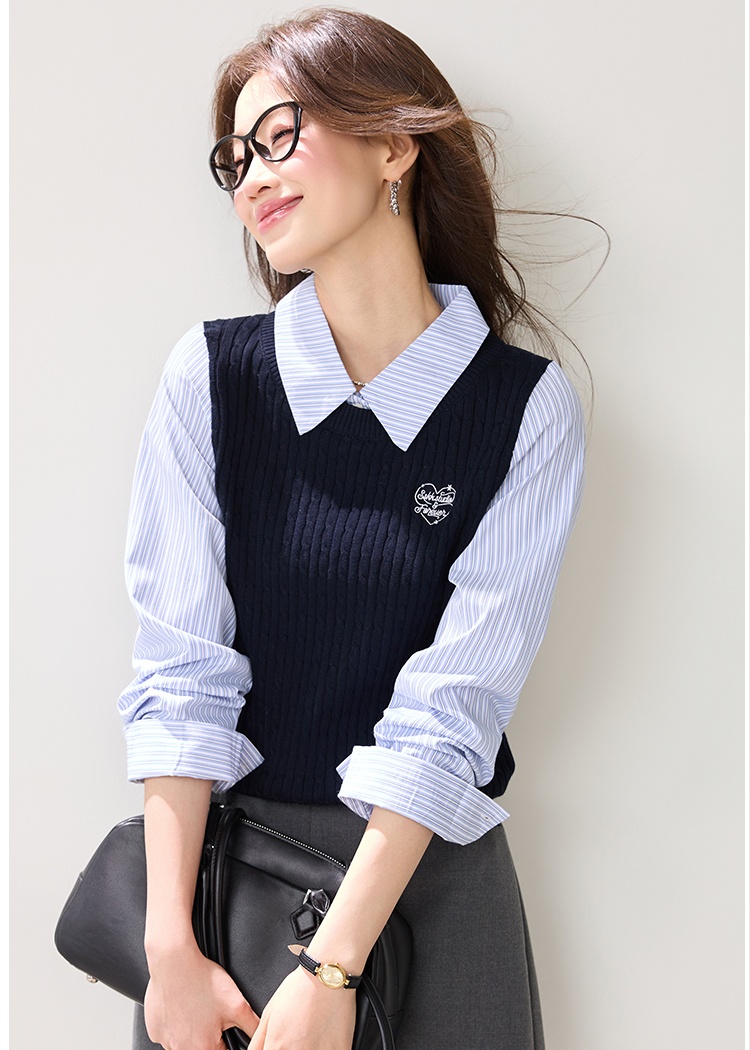 Pseudo-two spring shirt splice temperament tops