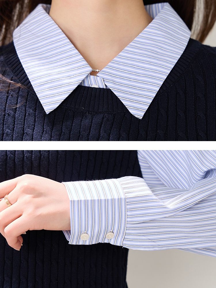 Pseudo-two spring shirt splice temperament tops