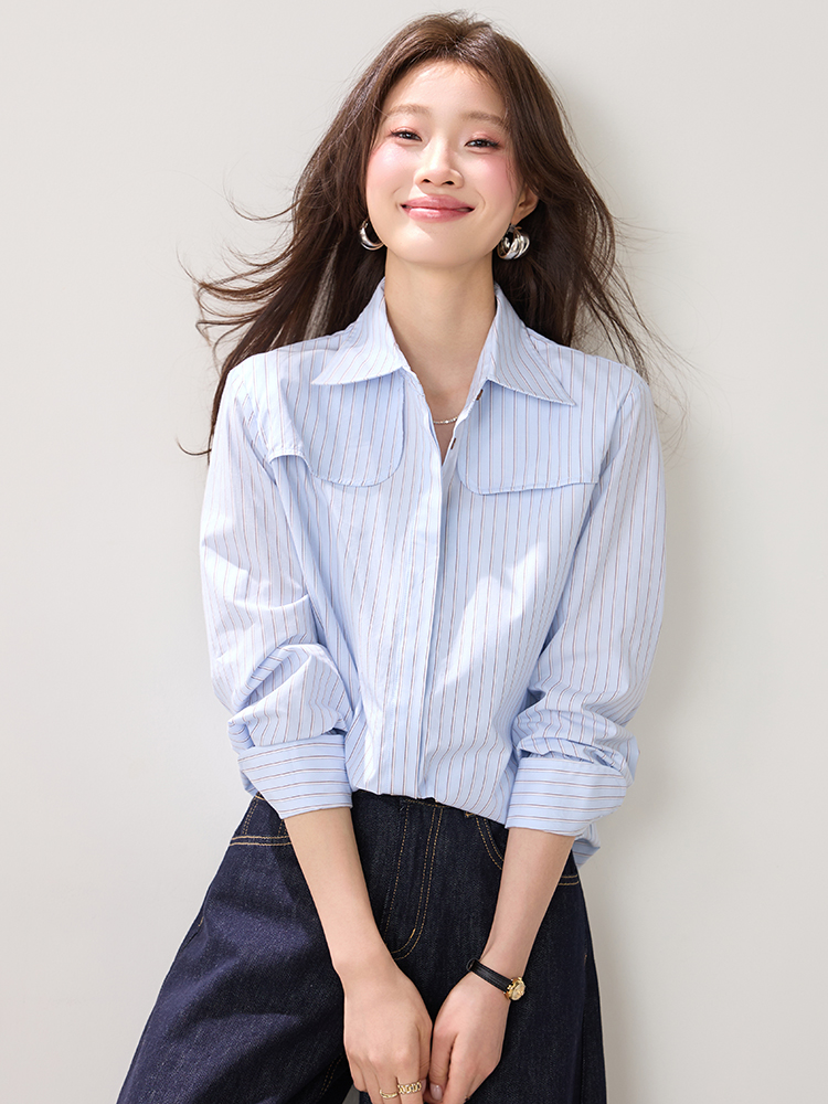 France style stripe shirt Casual commuting tops for women