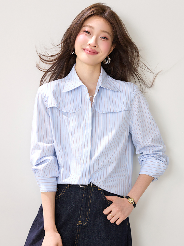 France style stripe shirt Casual commuting tops for women