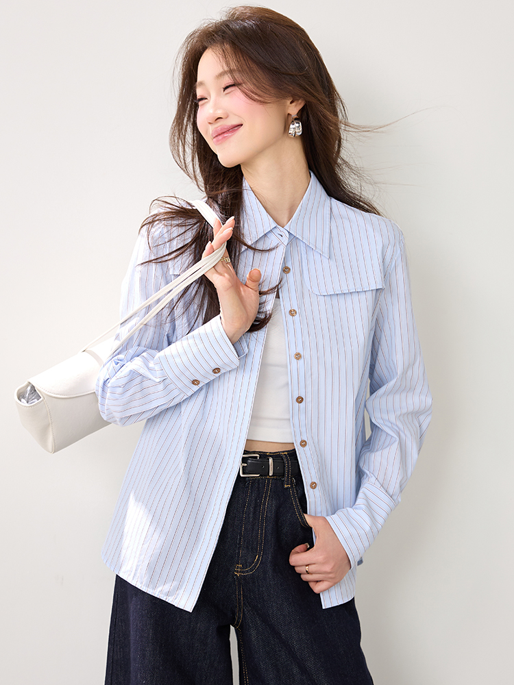 France style stripe shirt Casual commuting tops for women