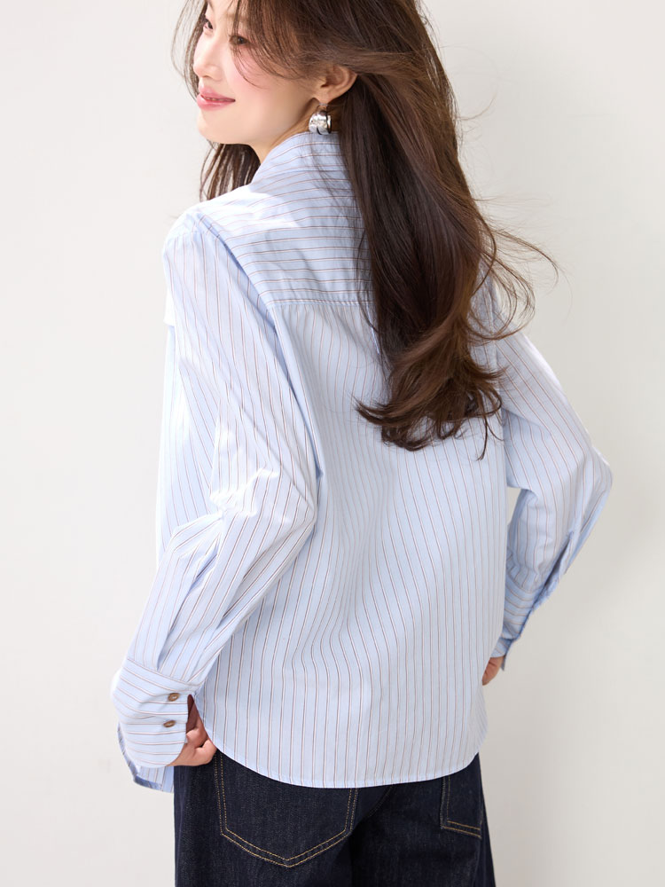 France style stripe shirt Casual commuting tops for women