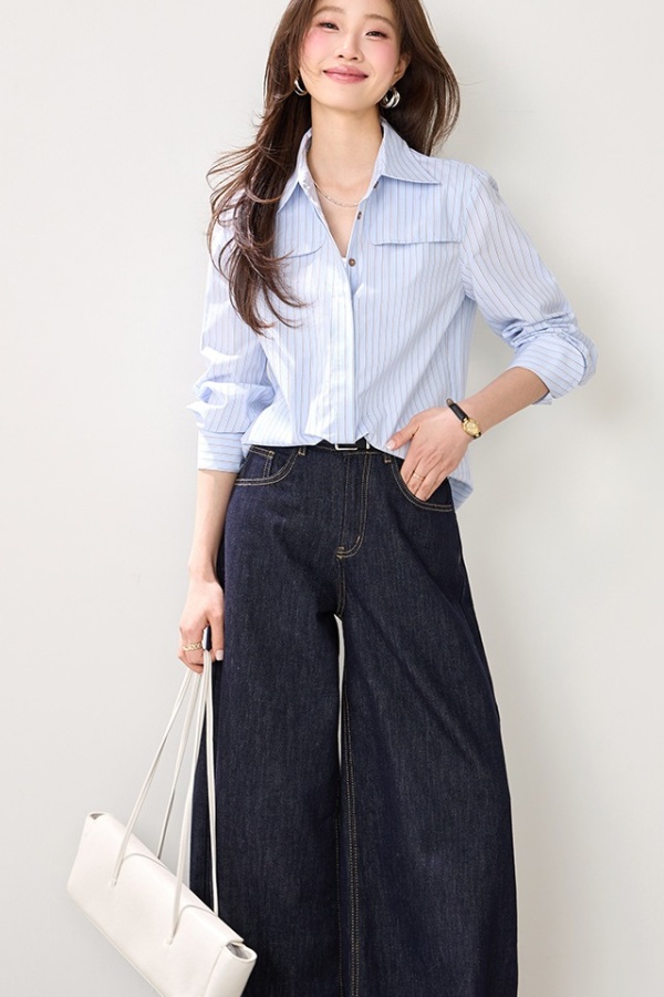 France style stripe shirt Casual commuting tops for women