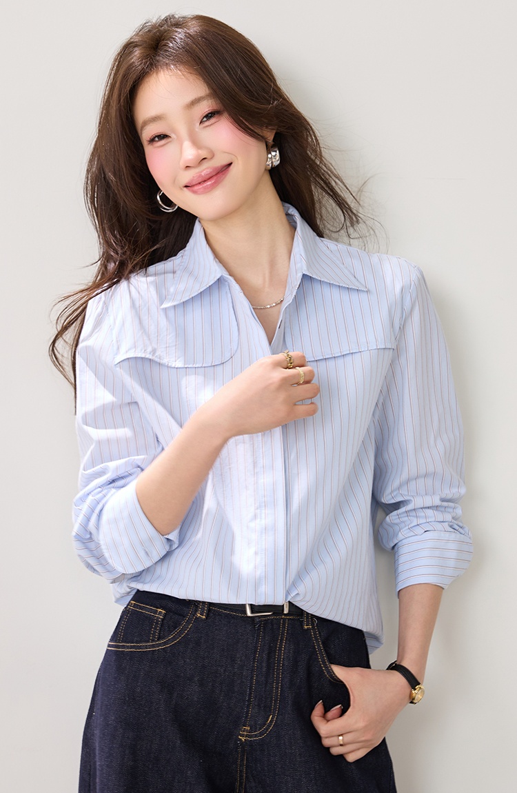 France style stripe shirt Casual commuting tops for women