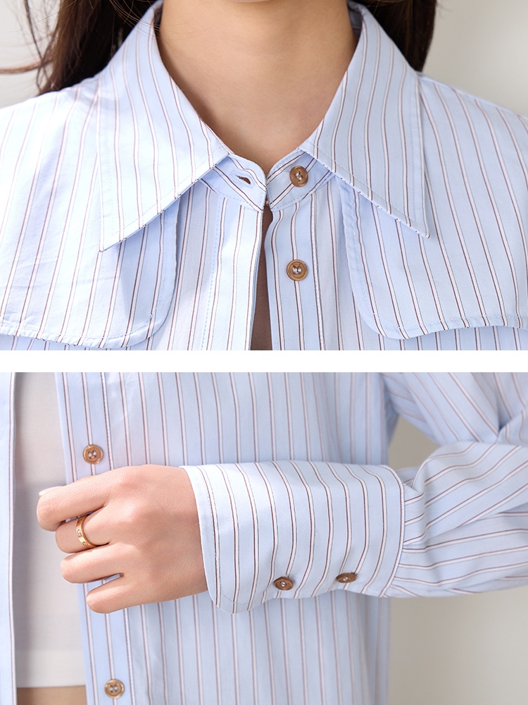 France style stripe shirt Casual commuting tops for women
