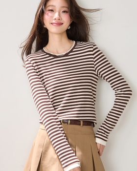 Stripe tops mixed colors T-shirt for women