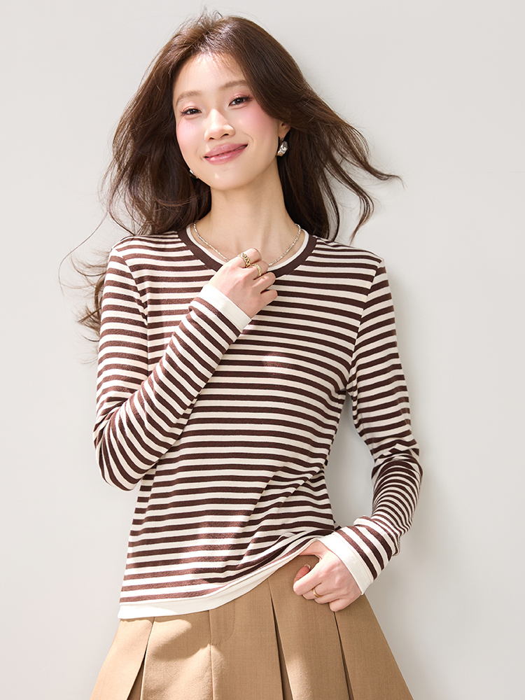 Stripe tops mixed colors T-shirt for women