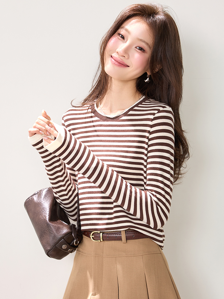 Stripe tops mixed colors T-shirt for women