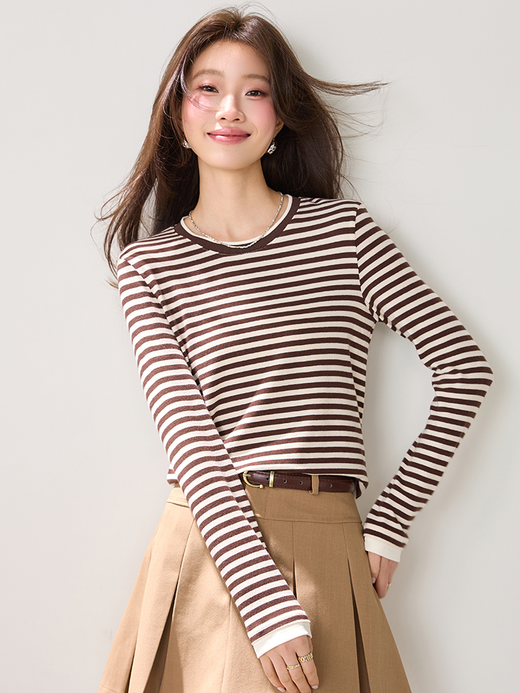 Stripe tops mixed colors T-shirt for women