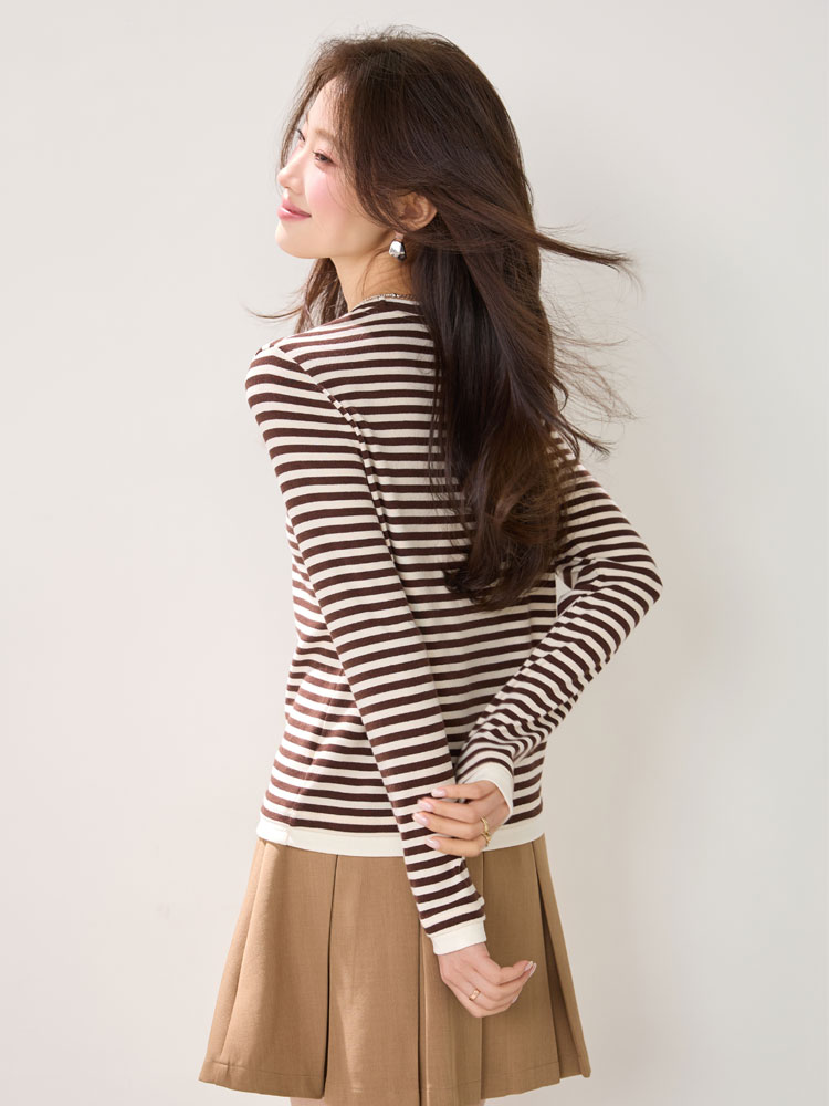 Stripe tops mixed colors T-shirt for women