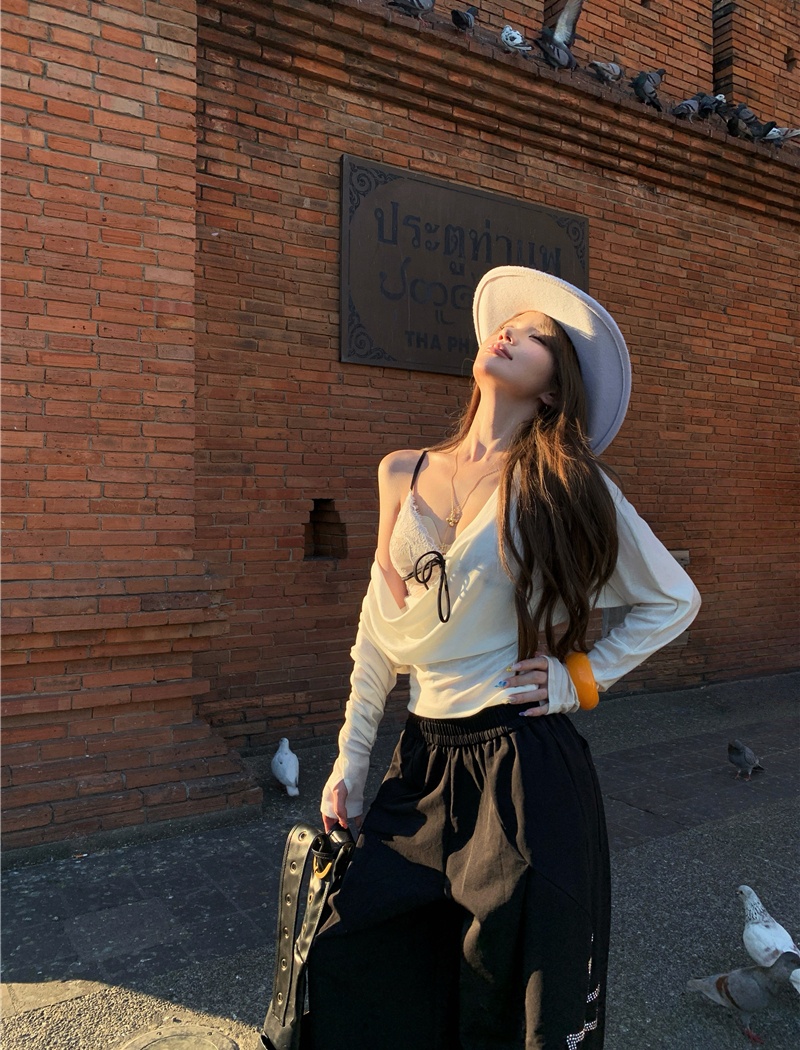 Slim sexy tops enticement spring T-shirt 2pcs set