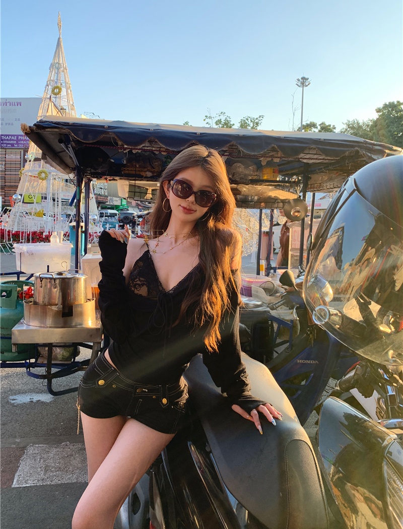 Slim sexy tops enticement spring T-shirt 2pcs set