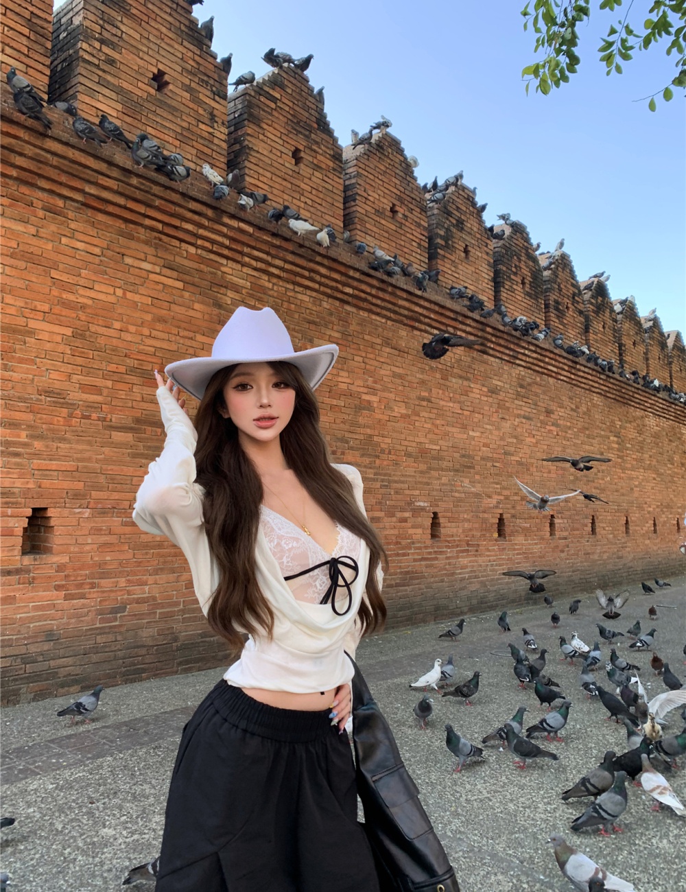 Slim sexy tops enticement spring T-shirt 2pcs set