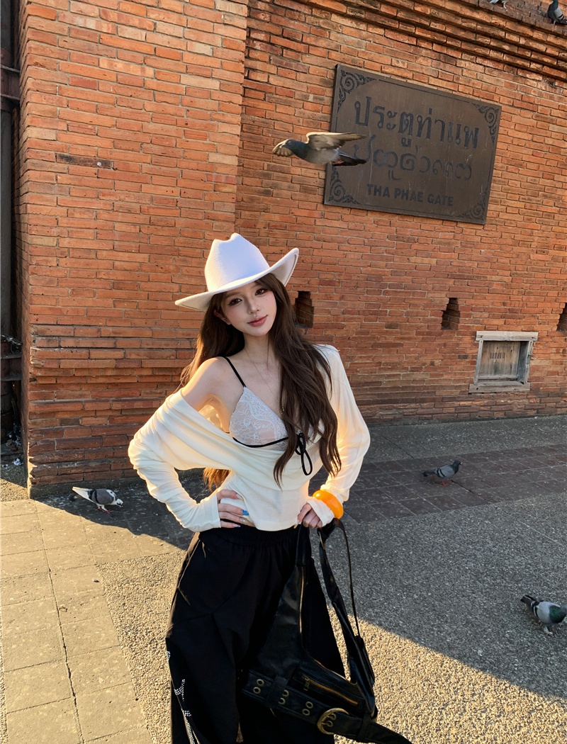 Slim sexy tops enticement spring T-shirt 2pcs set