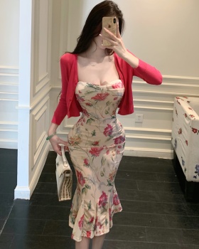 Mermaid dress France style cardigan 2pcs set for women