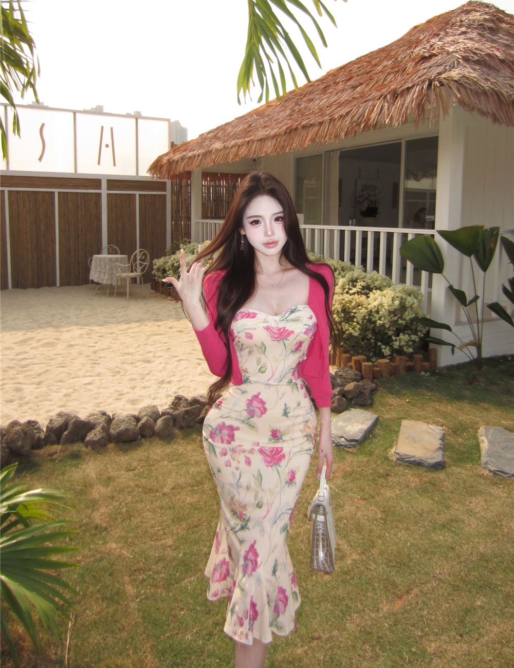 Mermaid dress France style cardigan 2pcs set for women