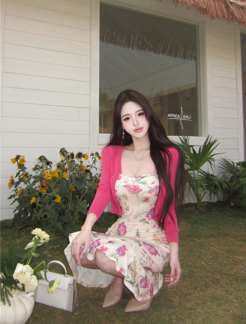 Mermaid dress France style cardigan 2pcs set for women