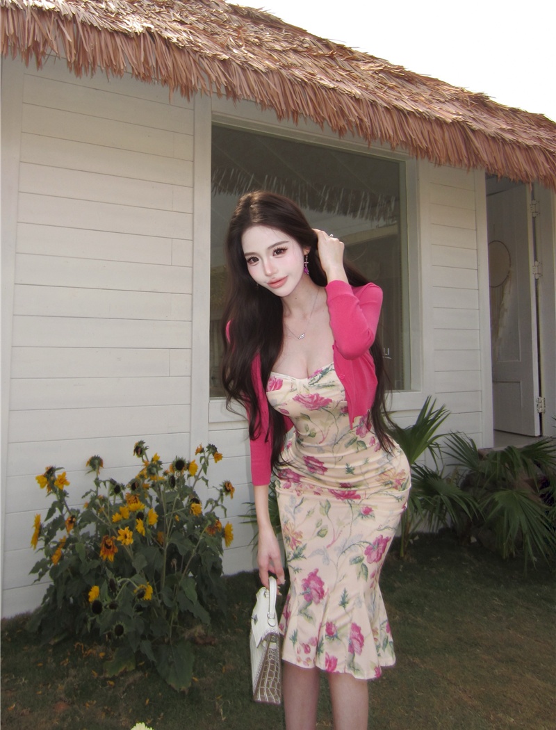 Mermaid dress France style cardigan 2pcs set for women